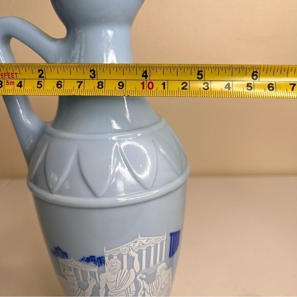 Vintage 1961 Jim Beam Grecian Style Blue Milk Glass Decanter Cork Lid Plato - Picture 9 of 13